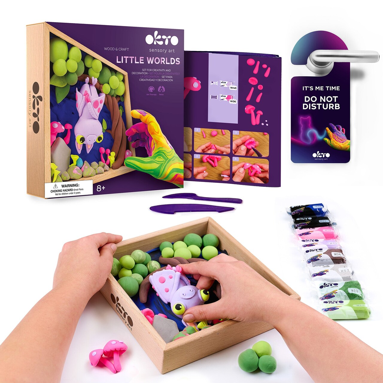 OKTO Little Worlds — Bat — Foam Air‑Dry Clay Wooden Art Kit (~8.3″ Square) — Ages 8+